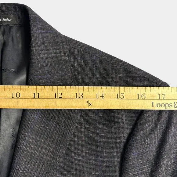 CALVIN KLEIN Mens Blazer Sport Coat 2-Button Jacket Plaid 40S Wool Purple/Blue